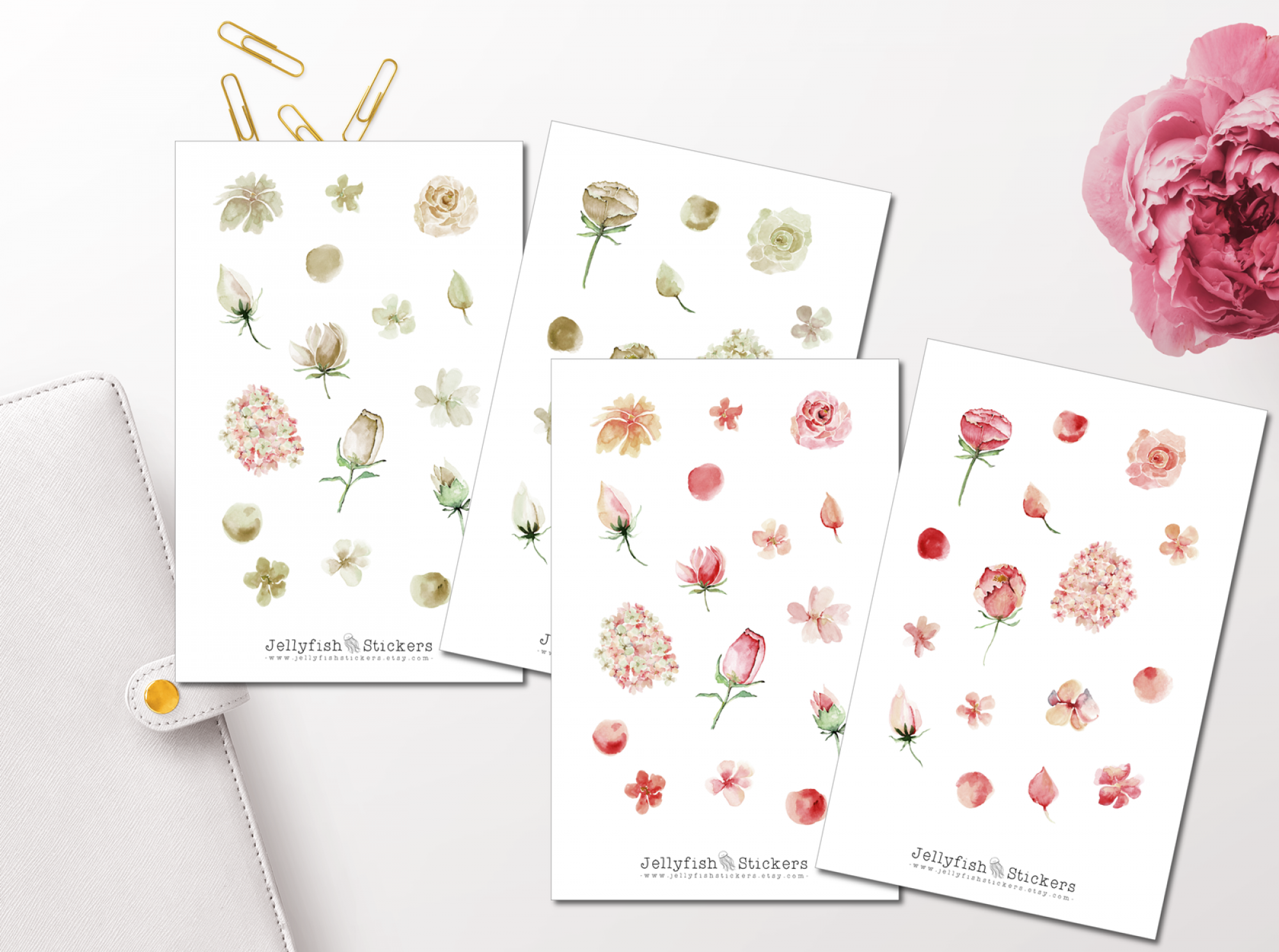 Blumen Rose und Creme Sticker Set